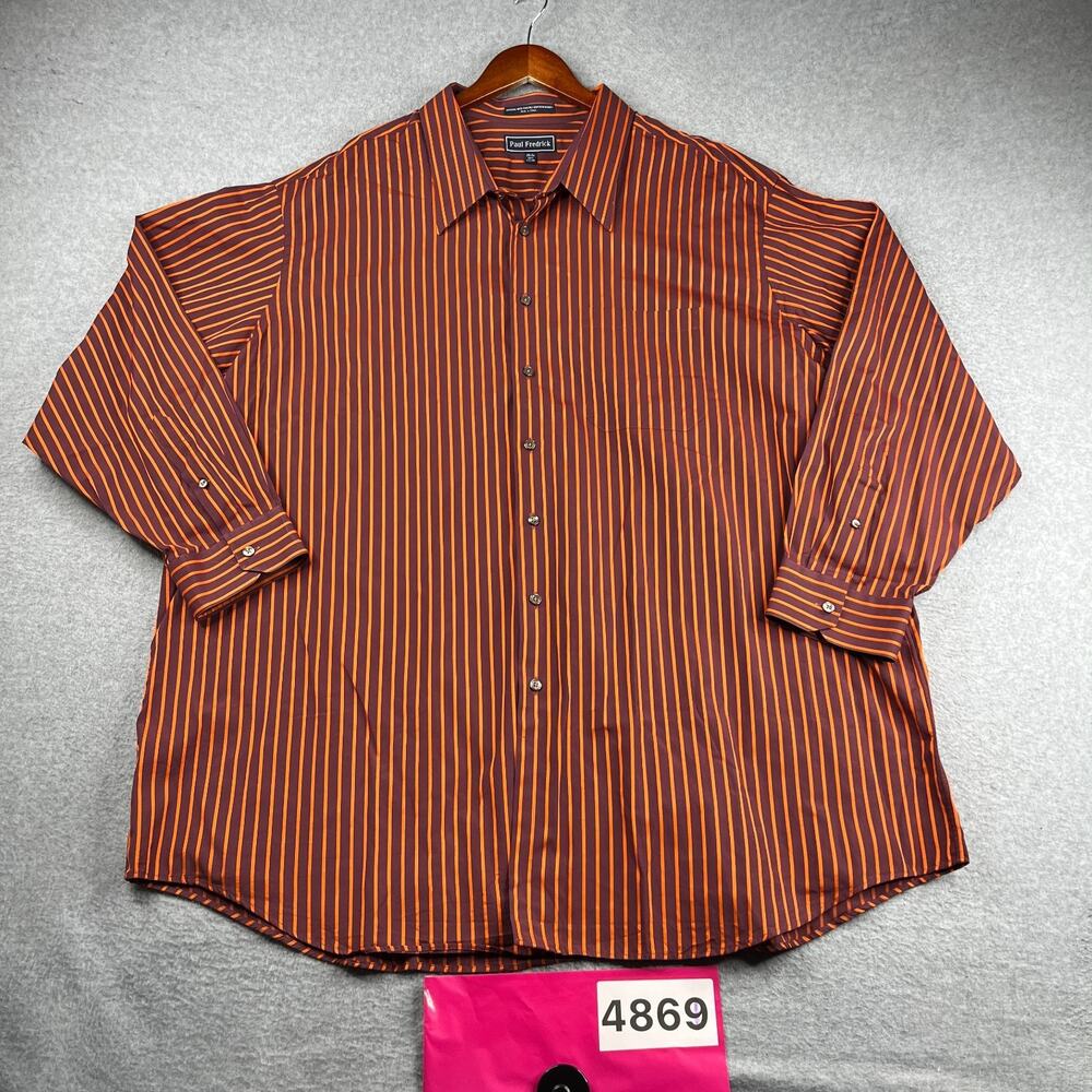 Paul Fredrick Shirt Burgundy Striped Casual Button Up Long Sleeve Mens 20